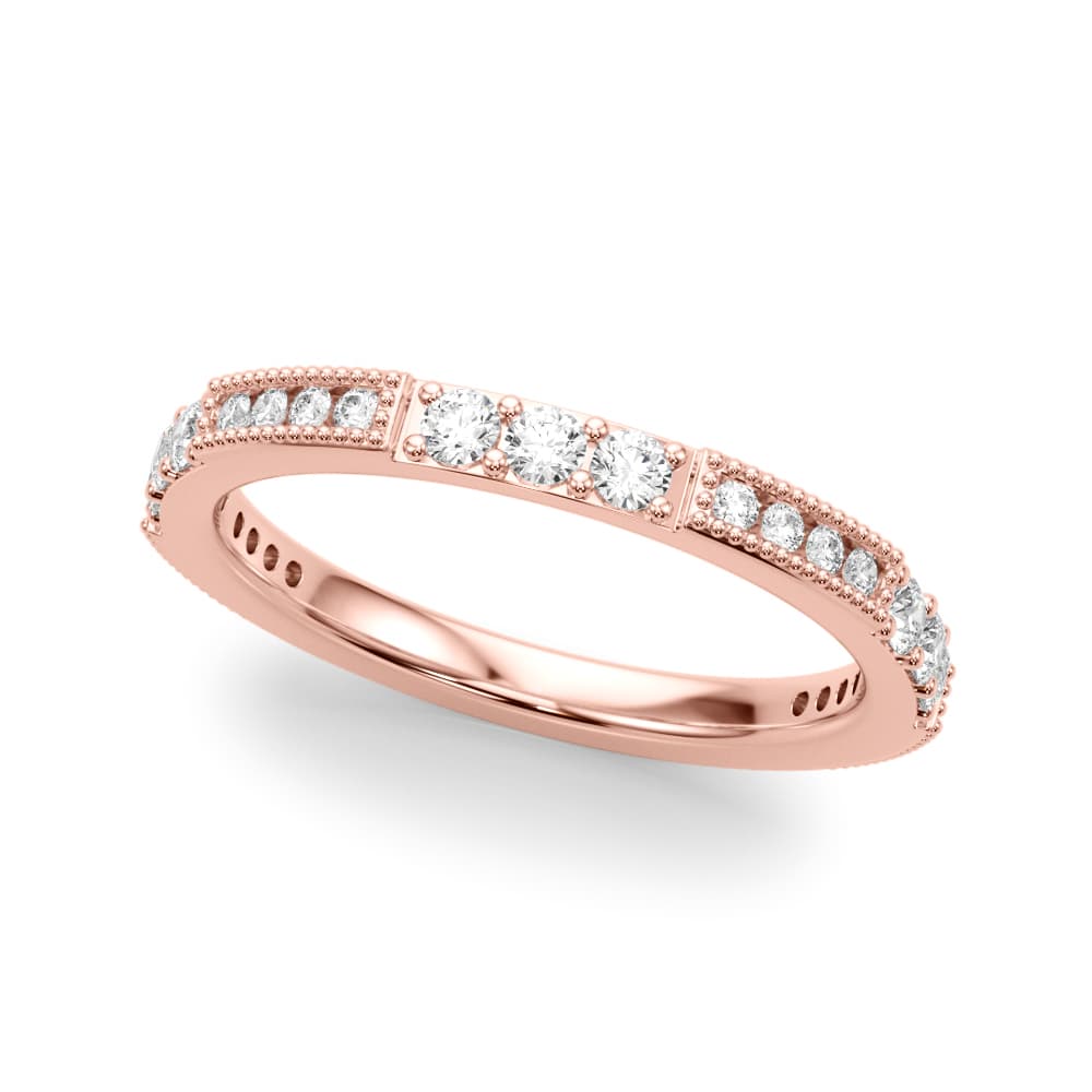 Alternating Milgrain & Prong Wedding Band (0.43 ct. tw.), Front view in rose gold