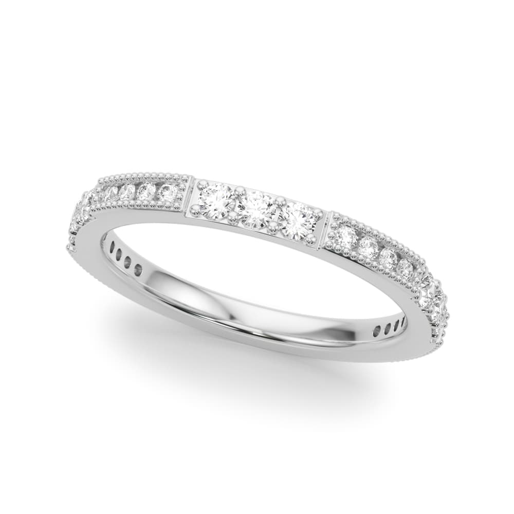 Alternating Milgrain & Prong Wedding Band — View 1