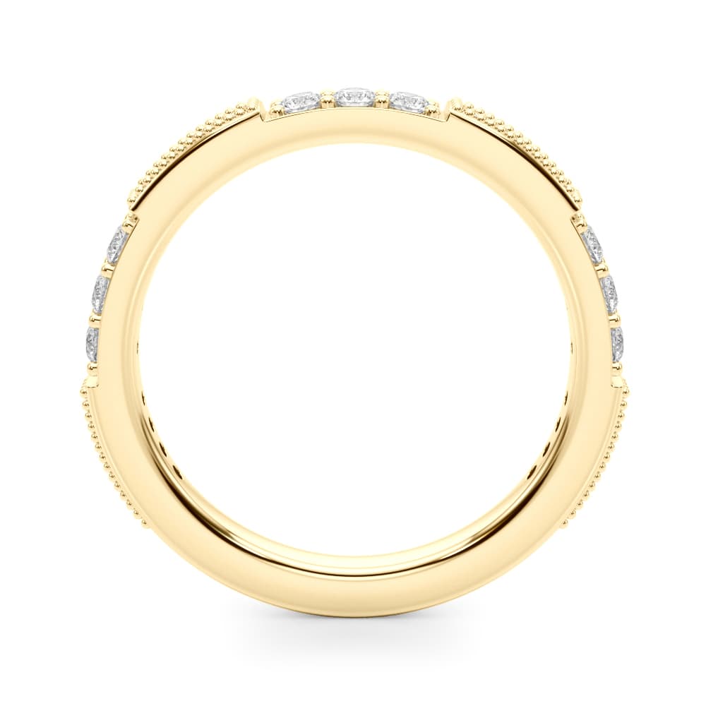 Alternating Milgrain & Prong Wedding Band (0.43 ct. tw.), Side view in yellow gold