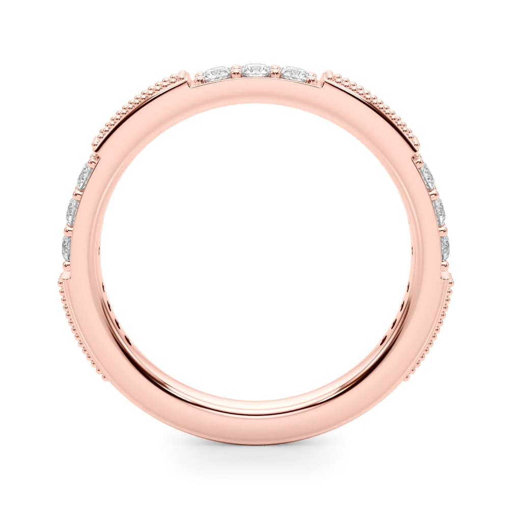 Alternating Milgrain & Prong Wedding Band (0.43 ct. tw.), Side view in rose gold