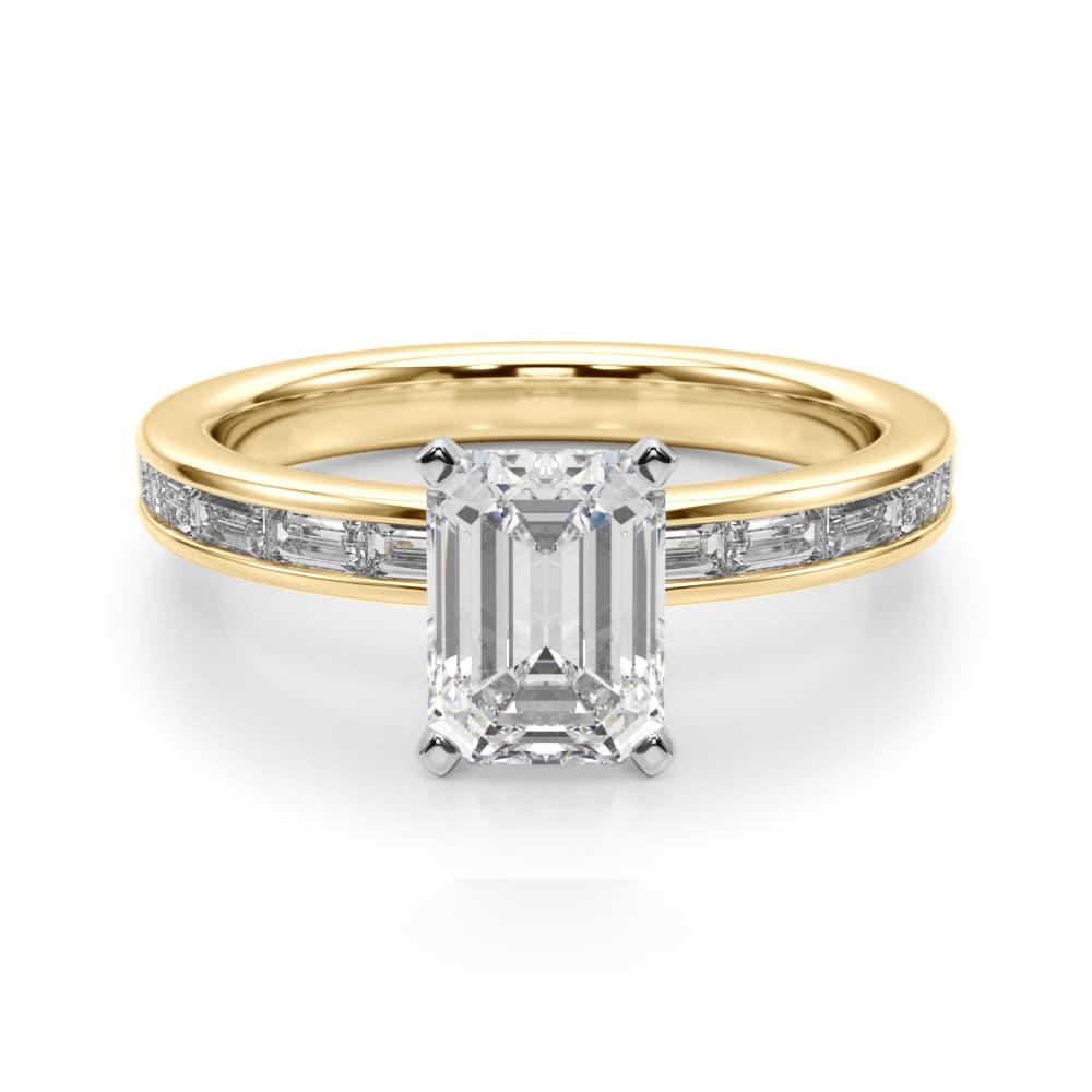 Channel Set Baguette Engagement Ring, style 51256, Angle view in yellow gold