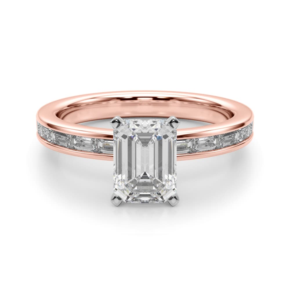 Channel Set Baguette Engagement Ring, style 51256, Angle view in rose gold