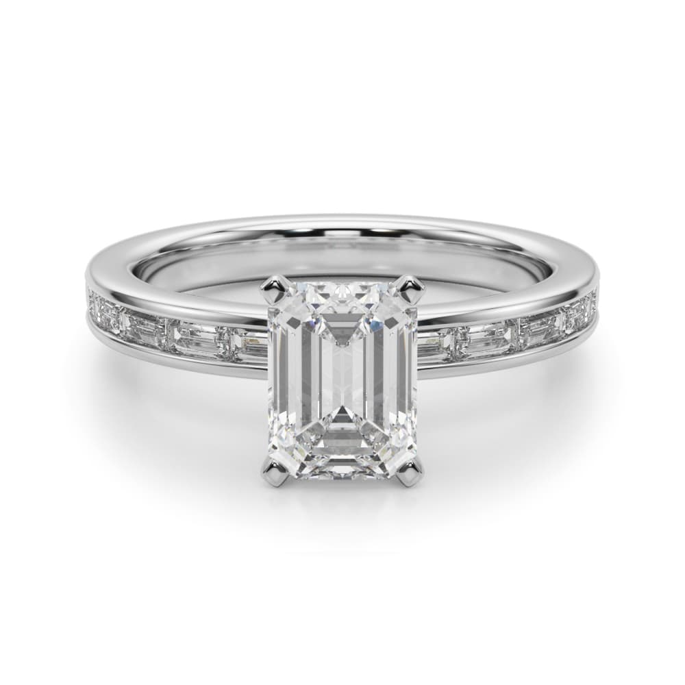 Channel Set Baguette Engagement Ring, style 51256, Angle view in white gold or platinum