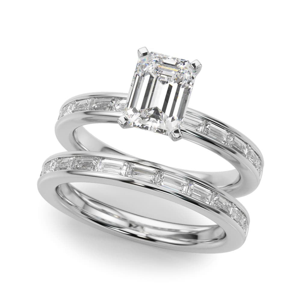 Channel Set Baguette Engagement Ring, style 51256, On hand view in white gold or platinum
