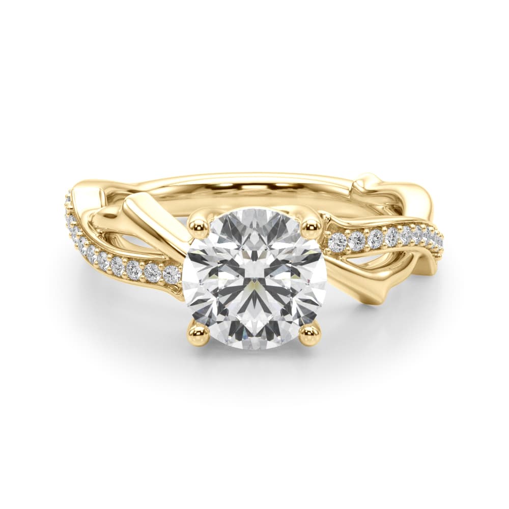 Twisting Thorn Round Engagement Ring, style 51257, Angle view in yellow gold