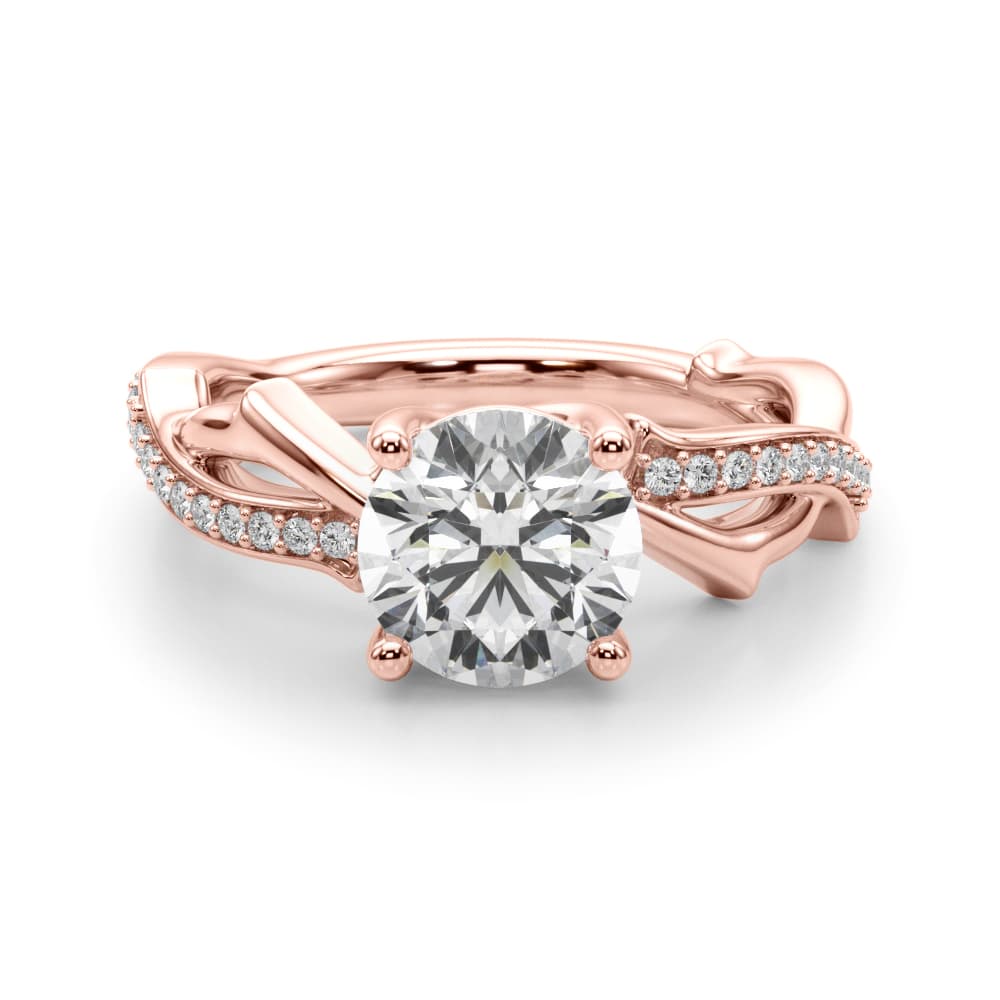 Twisting Thorn Round Engagement Ring, style 51257, Angle view in rose gold