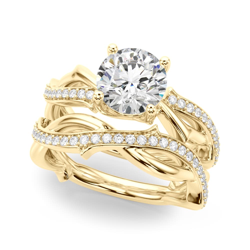 Twisting Thorn Round Engagement Ring, style 51257, On hand view in yellow gold