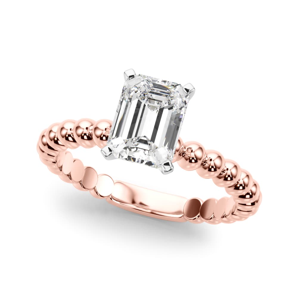 Beaded Solitaire Engagement Ring, style 51258, Front view in rose gold