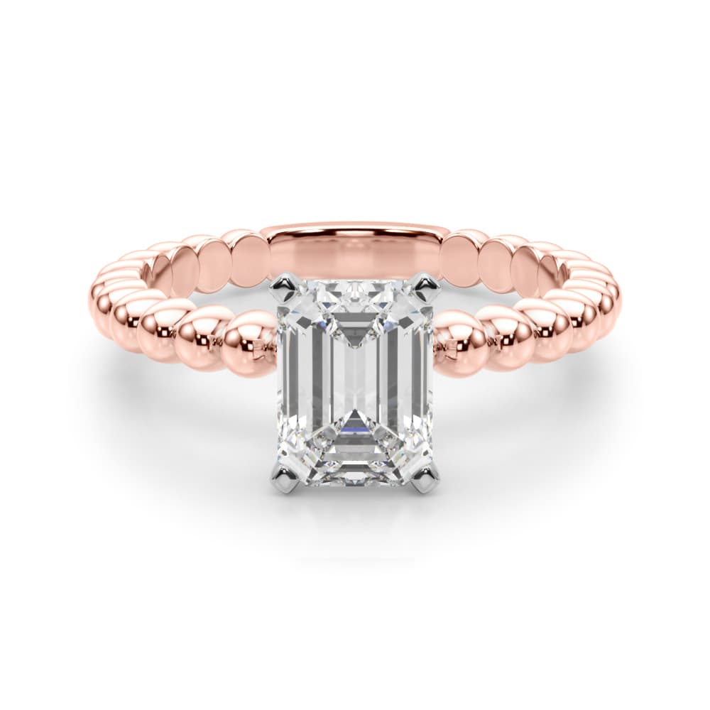 Beaded Solitaire Engagement Ring, style 51258, Angle view in rose gold
