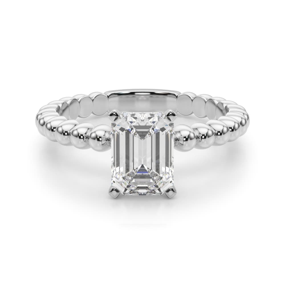 Beaded Solitaire Engagement Ring, style 51258, Angle view in white gold or platinum