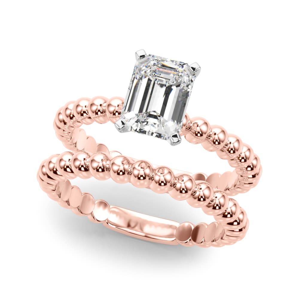 Beaded Solitaire Engagement Ring, style 51258, On hand view in rose gold