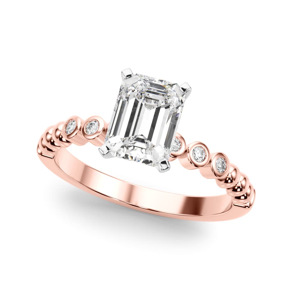 Beaded & Bezel Set Engagement Ring, style 51259, Front view in rose gold