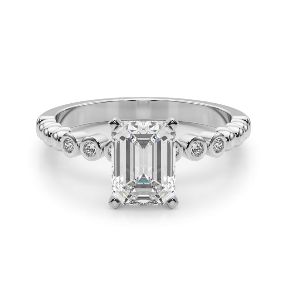 Beaded & Bezel Set Engagement Ring, style 51259, Angle view in white gold or platinum