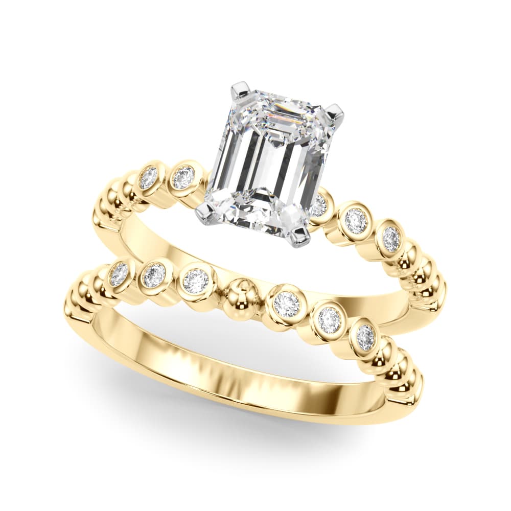Beaded & Bezel Set Engagement Ring, style 51259, On hand view in yellow gold