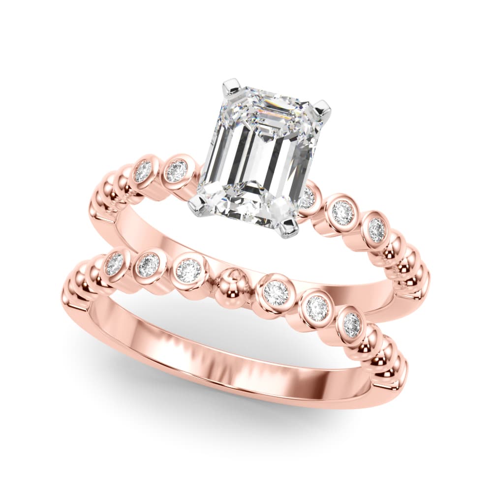 Beaded & Bezel Set Engagement Ring, style 51259, On hand view in rose gold