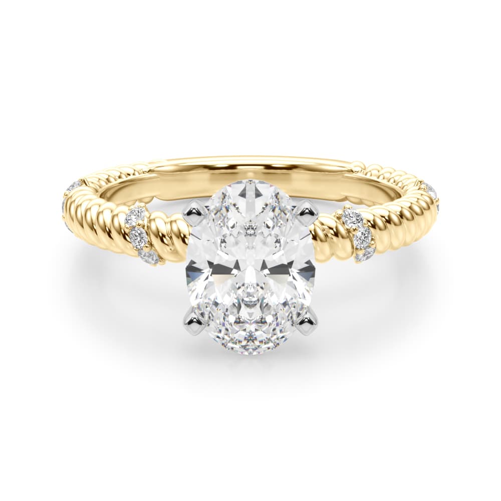 Twisting Diamond Accented Engagement Ring, style 51262, Angle view in yellow gold
