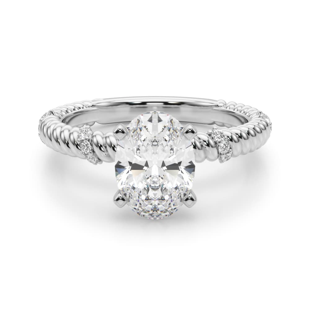Twisting Diamond Accented Engagement Ring, style 51262, Angle view in white gold or platinum