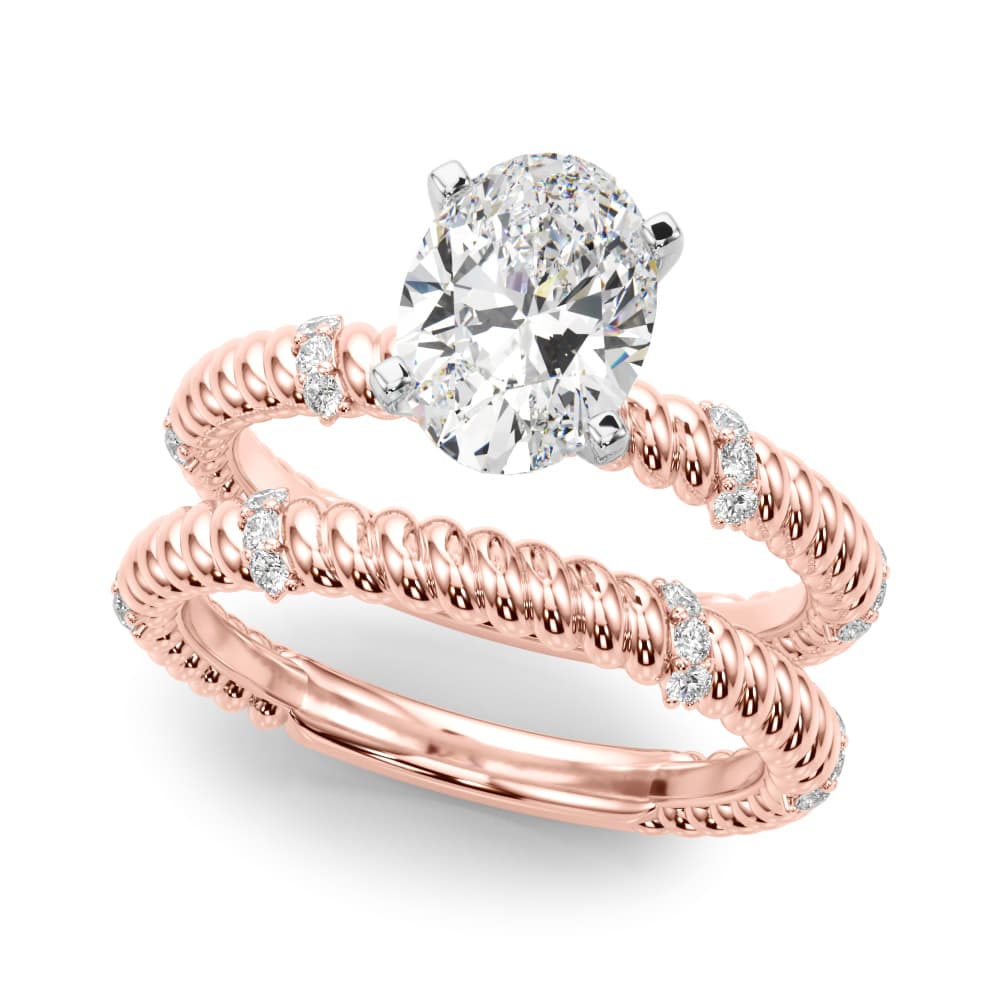 Twisting Diamond Accented Engagement Ring, style 51262, On hand view in rose gold