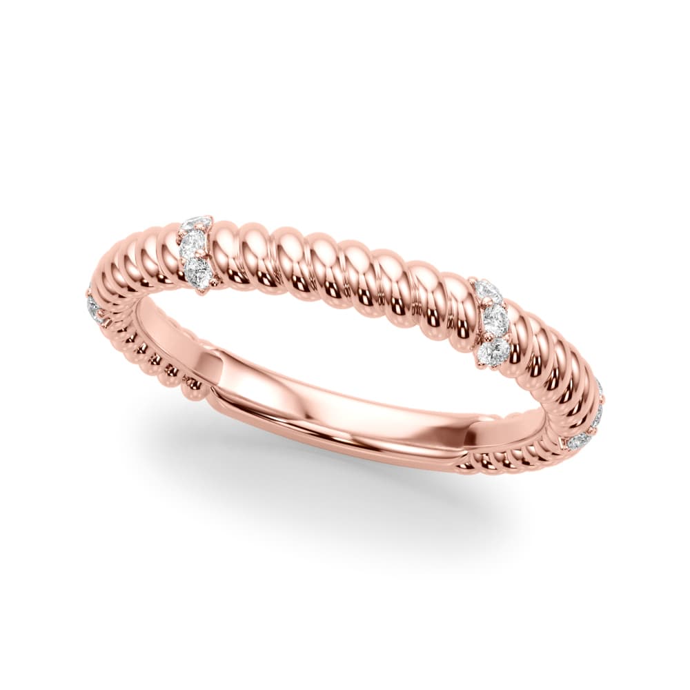 Twisting Diamond Accented Wedding Band (1/8 ct. tw.), Front view in rose gold