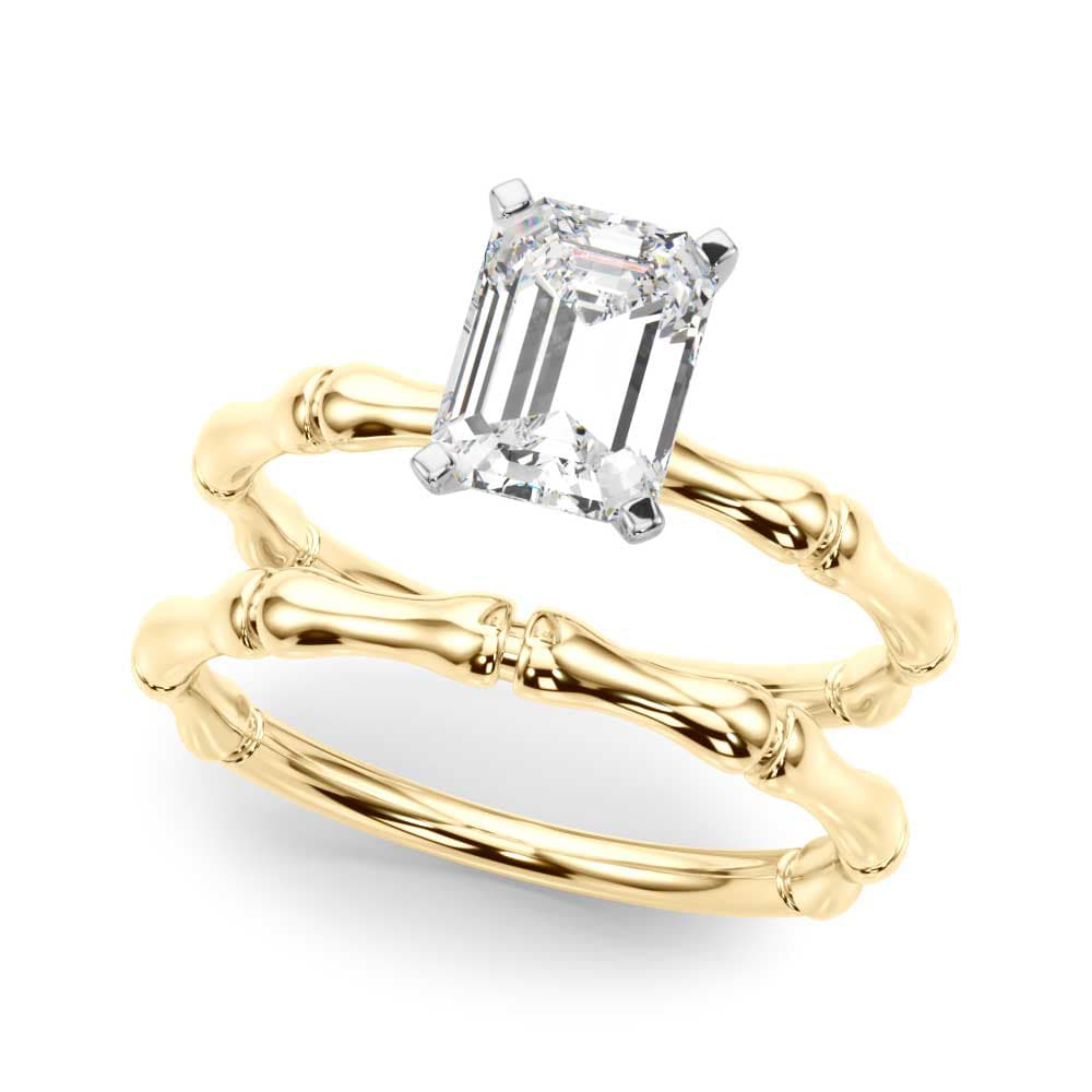 Bamboo Style Engagement Ring, style 51264, On hand view in yellow gold