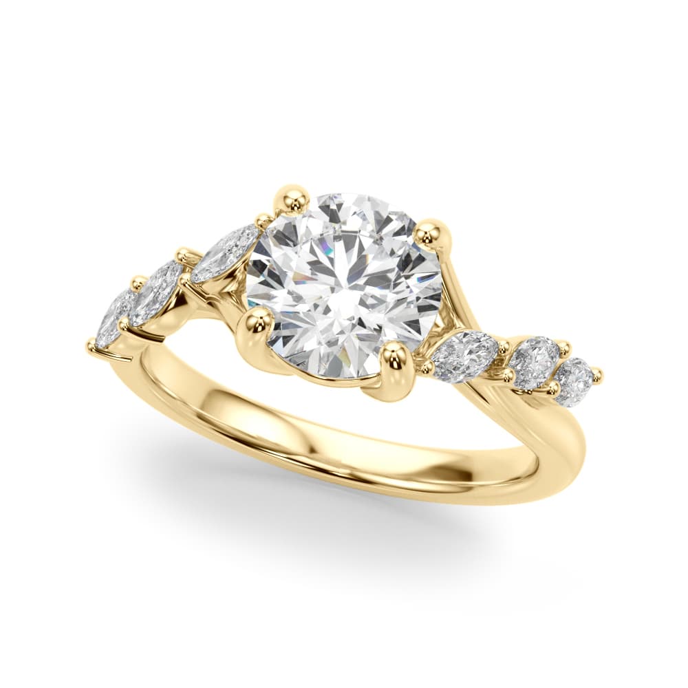 Marquise Accented Contemporary Engagement Ring, style 51265, Front view in yellow gold