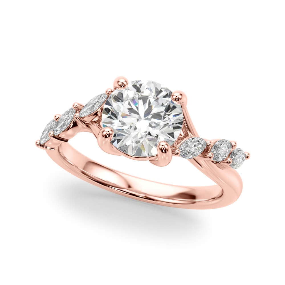 Marquise Accented Contemporary Engagement Ring, style 51265, Front view in rose gold