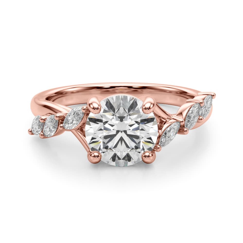 Marquise Accented Contemporary Engagement Ring, style 51265, Angle view in rose gold