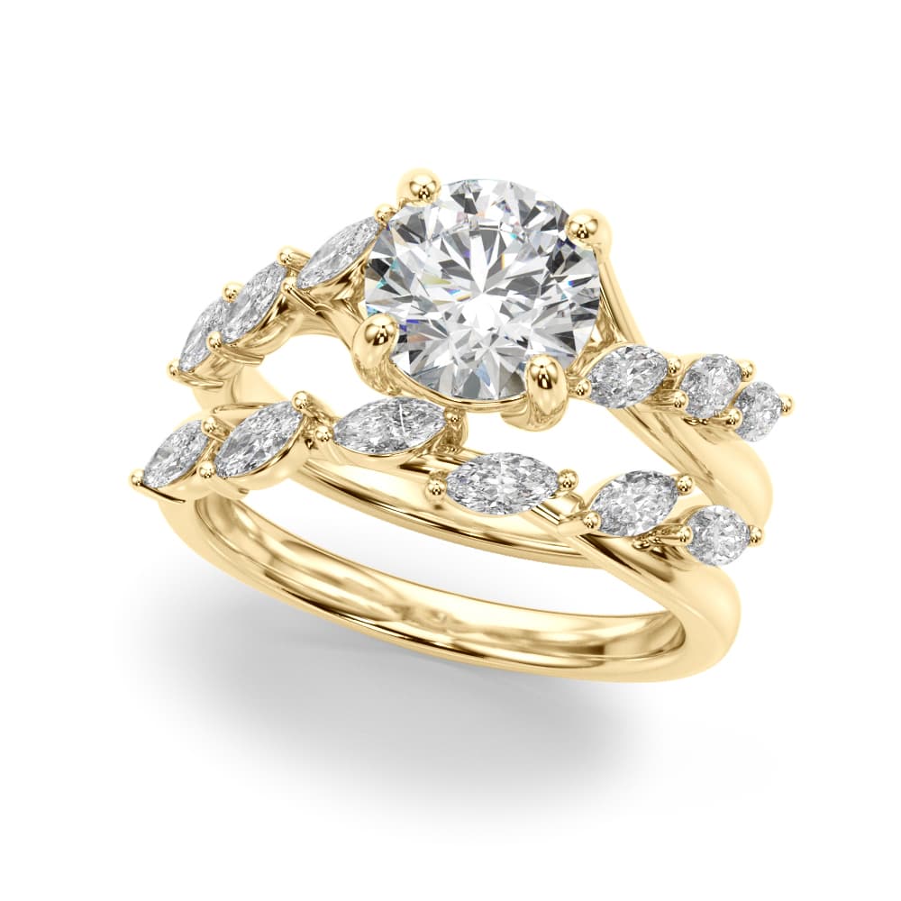Marquise Accented Contemporary Engagement Ring, style 51265, On hand view in yellow gold