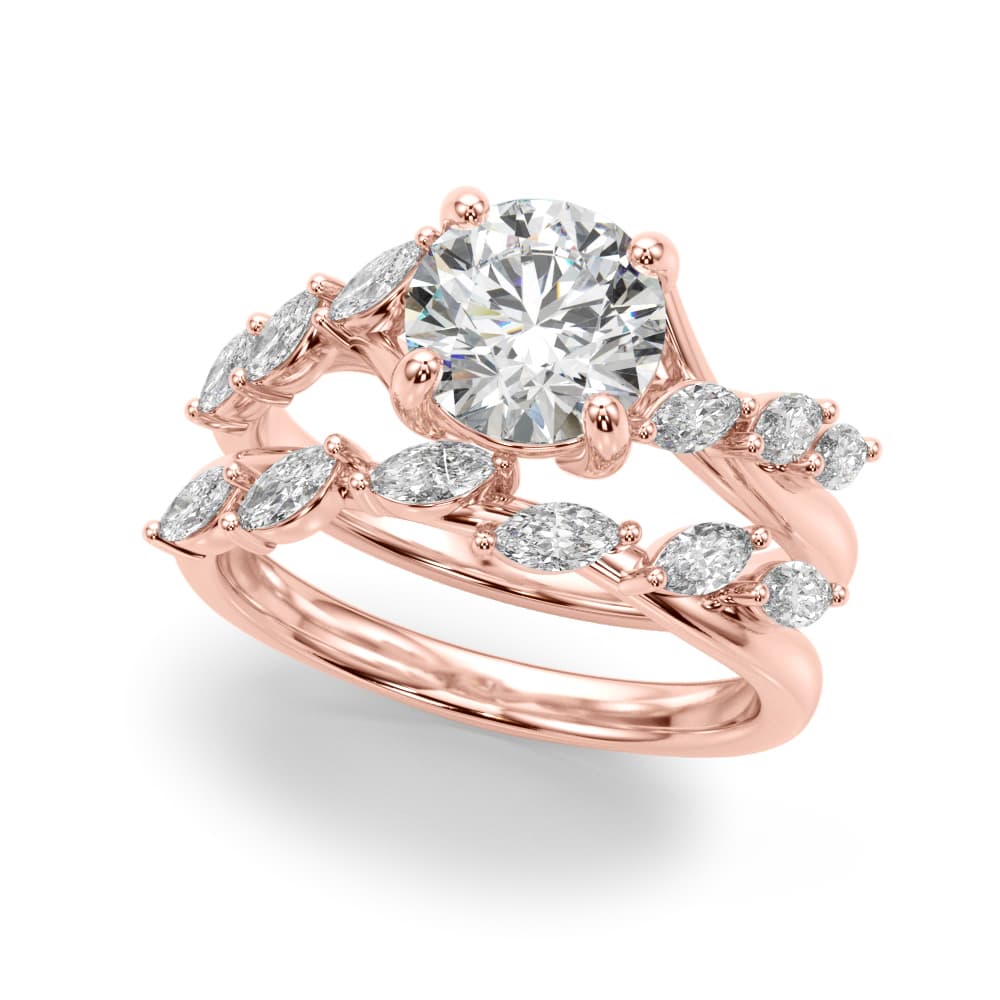 Marquise Accented Contemporary Engagement Ring, style 51265, On hand view in rose gold