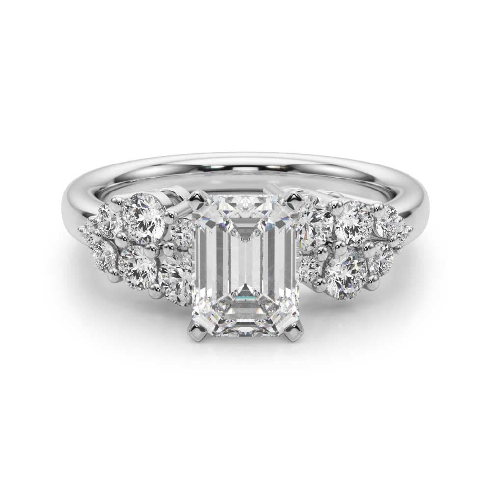 Cluster Engagement Ring, style 51266, Angle view in white gold or platinum