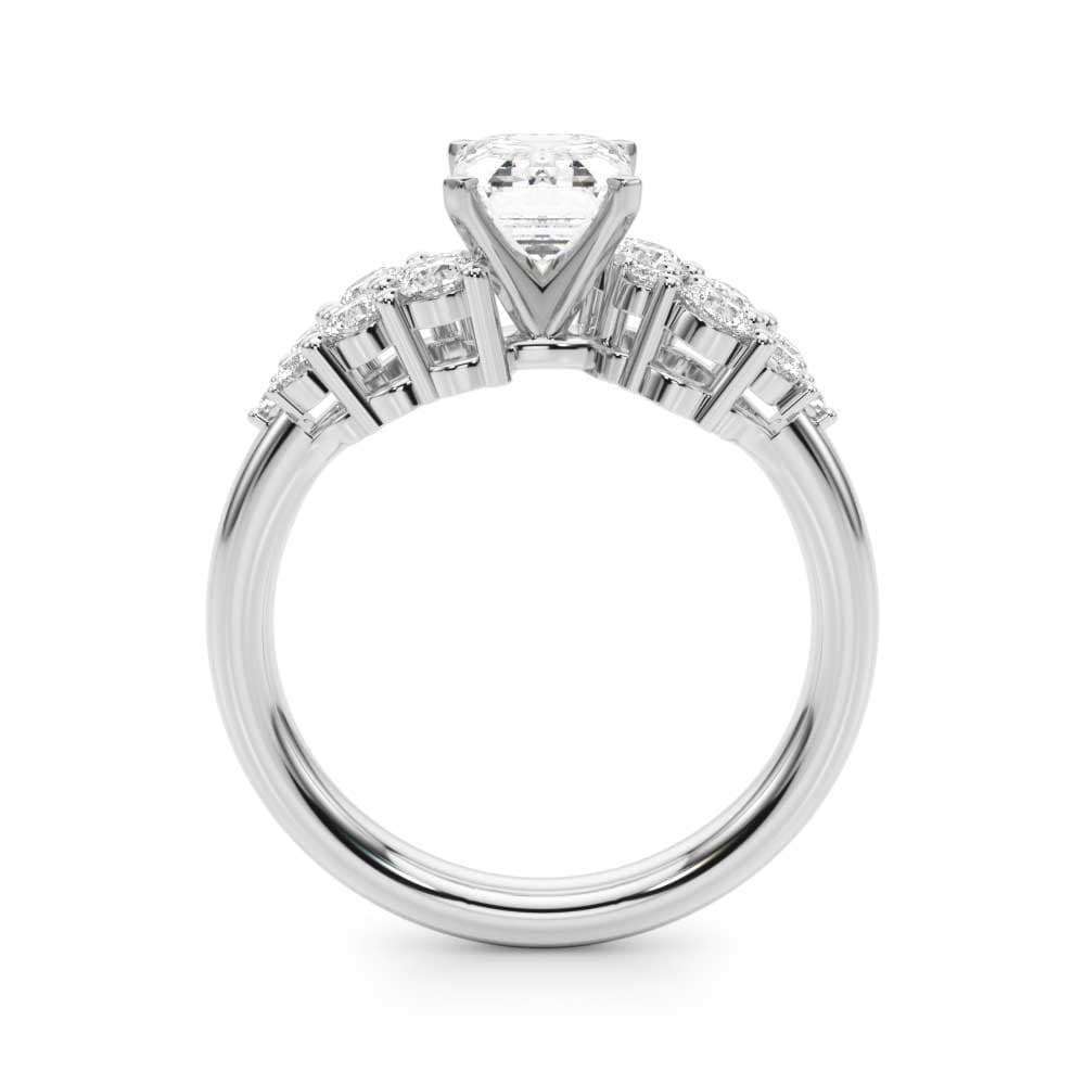 Cluster Engagement Ring, style 51266, Side view in white gold or platinum