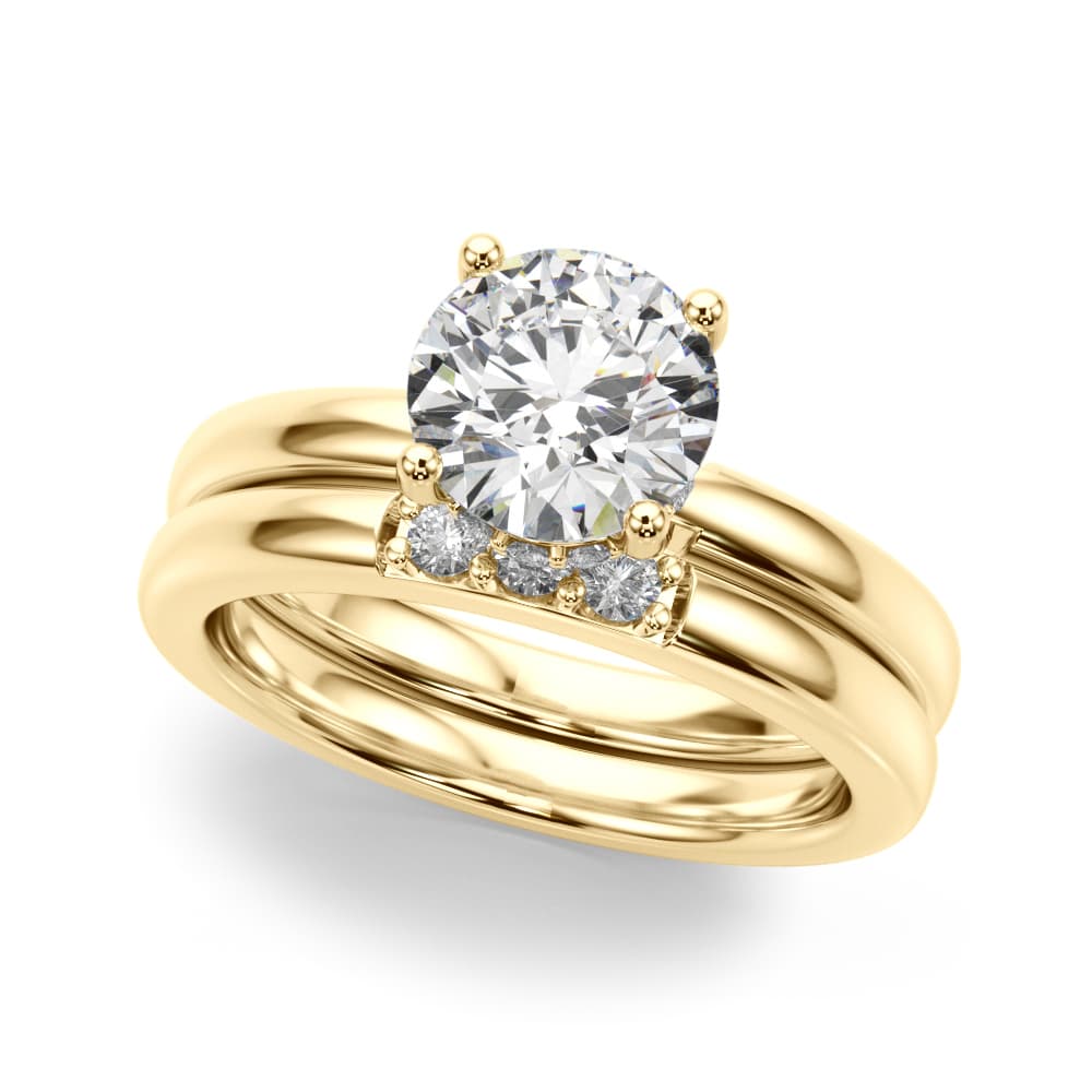 Contemporary Solitaire Engagement Ring, style 51267, On hand view in yellow gold