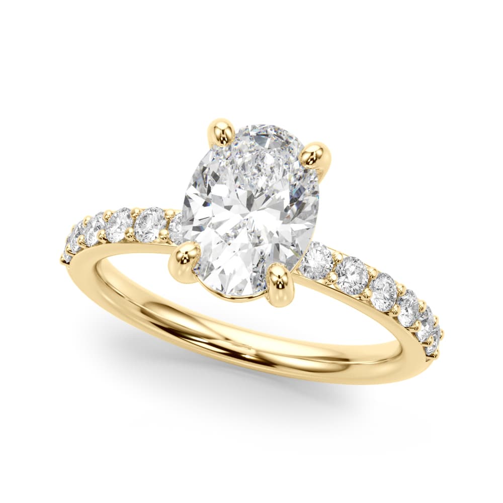 Single Row Oval Engagement Ring, style 51270, Front view in yellow gold