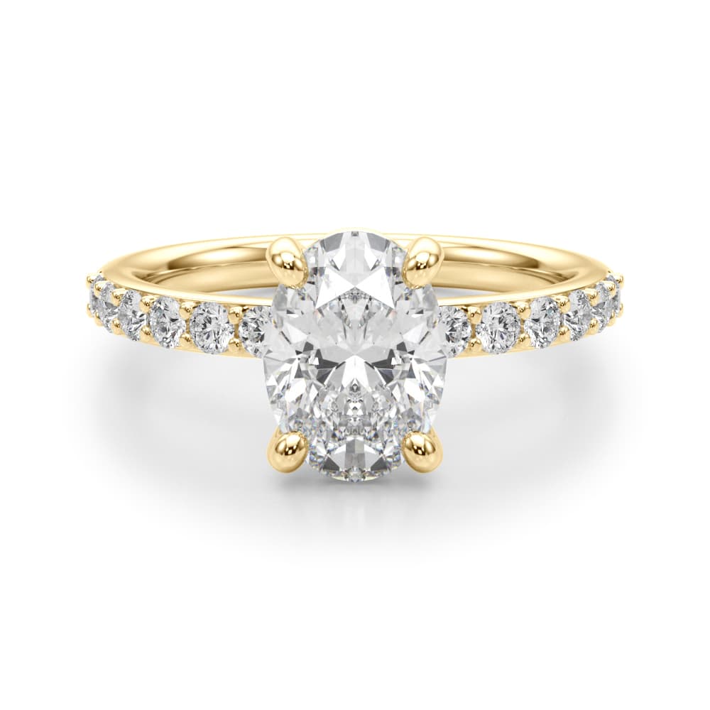 Single Row Oval Engagement Ring, style 51270, Angle view in yellow gold