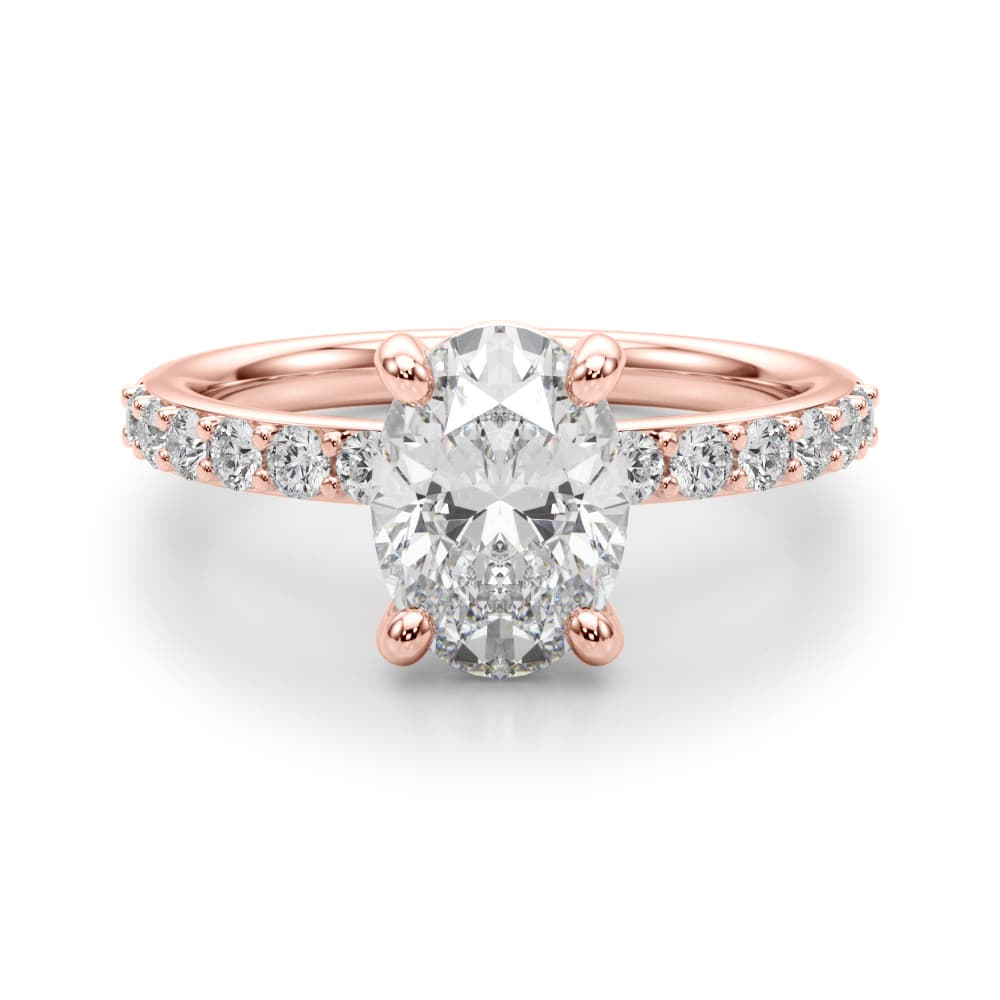 Single Row Oval Engagement Ring, style 51270, Angle view in rose gold