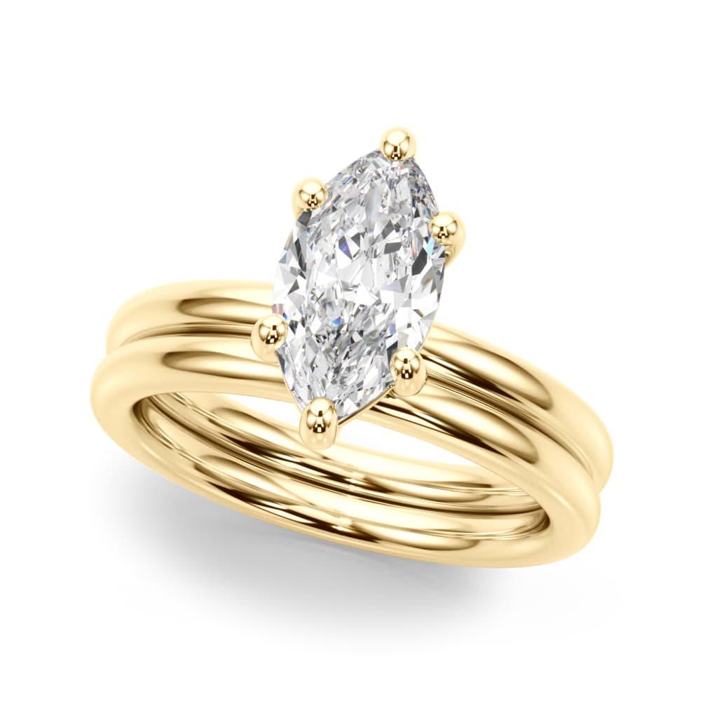Solitaire Marquise Engagement Ring, style 51272, On hand view in yellow gold