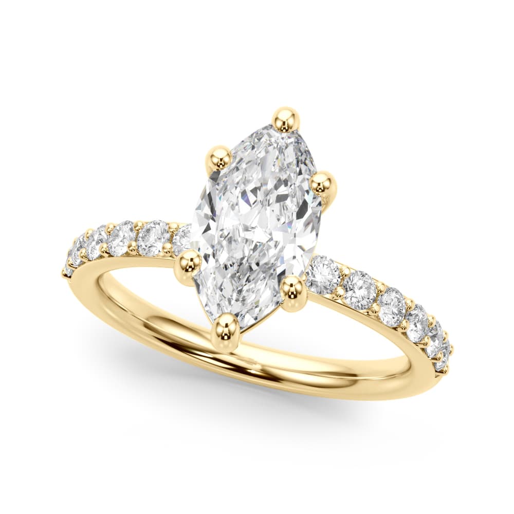 Single Row Marquise Engagement Ring, style 51273, Front view in yellow gold