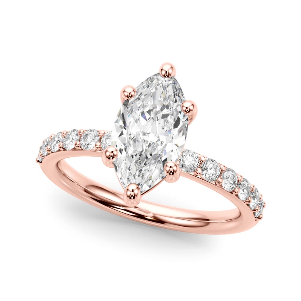Single Row Marquise Engagement Ring, style 51273, Front view in rose gold
