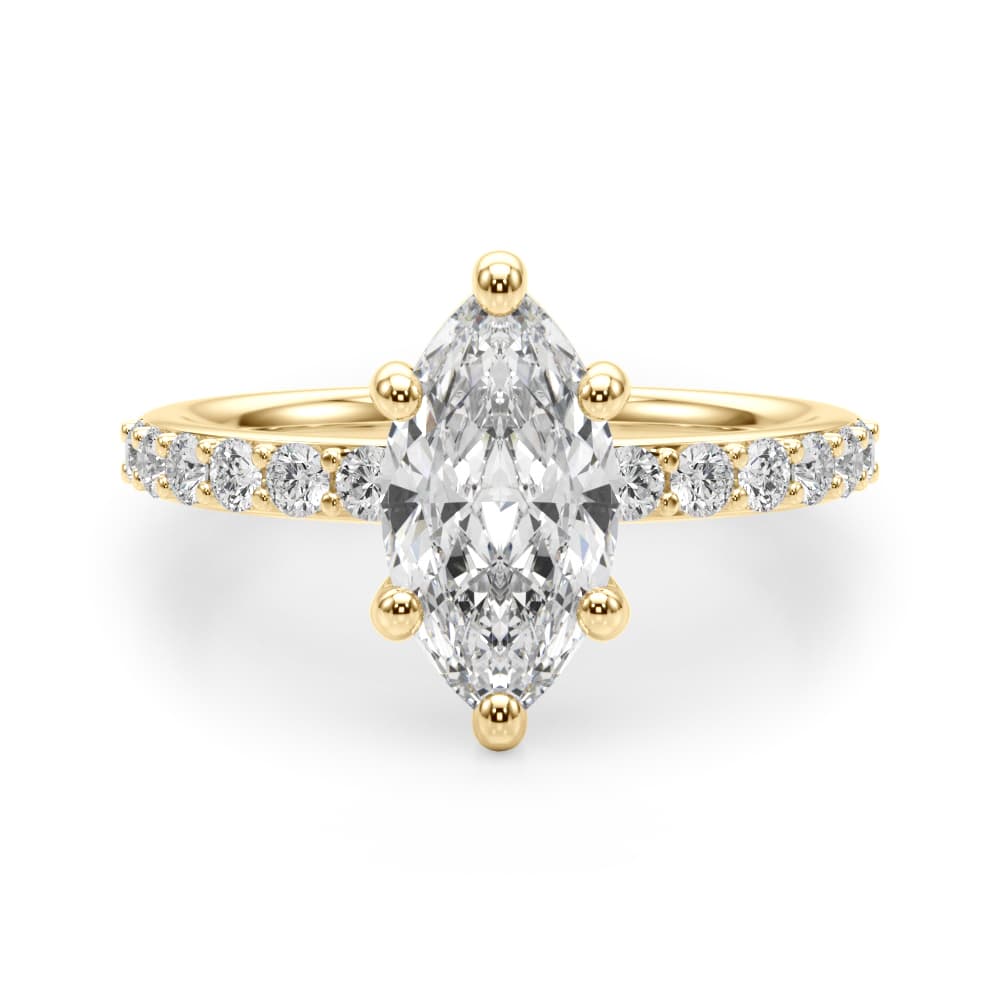 Single Row Marquise Engagement Ring, style 51273, Angle view in yellow gold