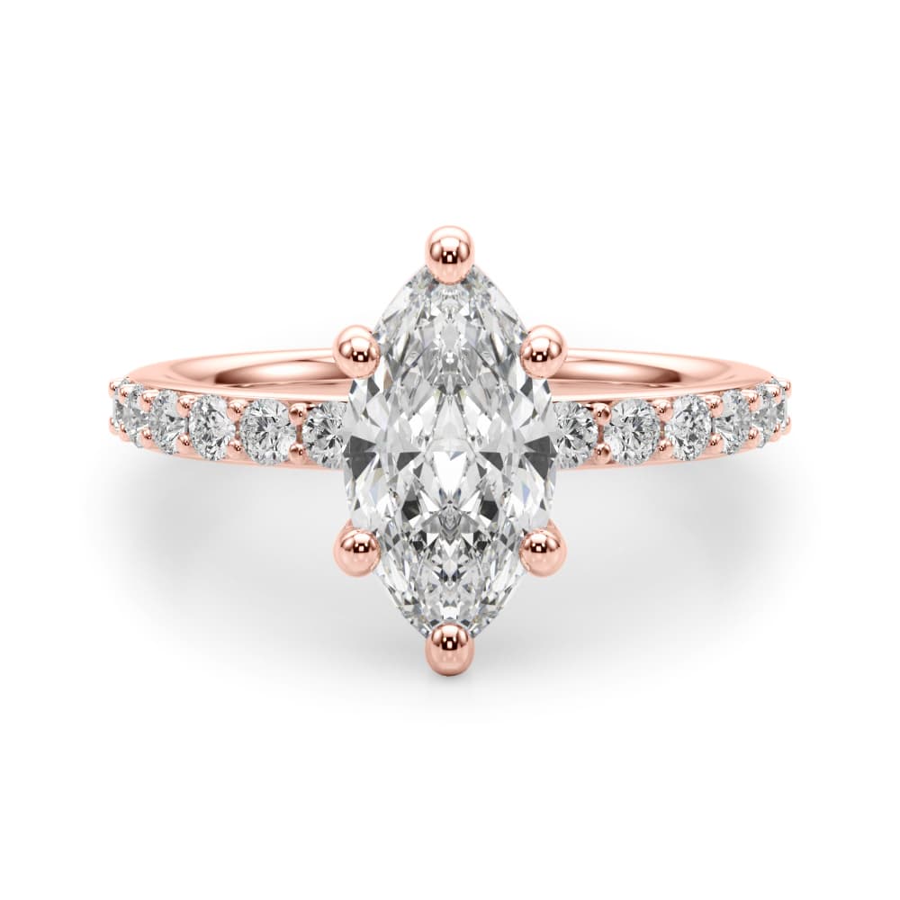 Single Row Marquise Engagement Ring, style 51273, Angle view in rose gold