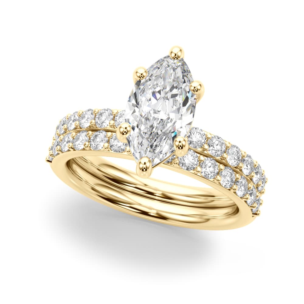 Single Row Marquise Engagement Ring, style 51273, On hand view in yellow gold