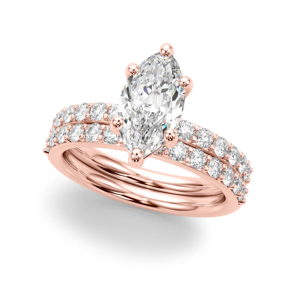 Single Row Marquise Engagement Ring, style 51273, On hand view in rose gold