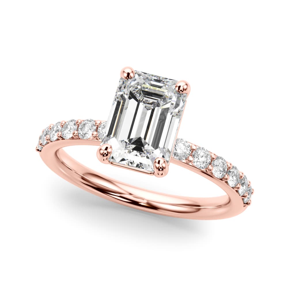 Single Row Emerald Cut Engagement Ring, style 51274, Front view in rose gold