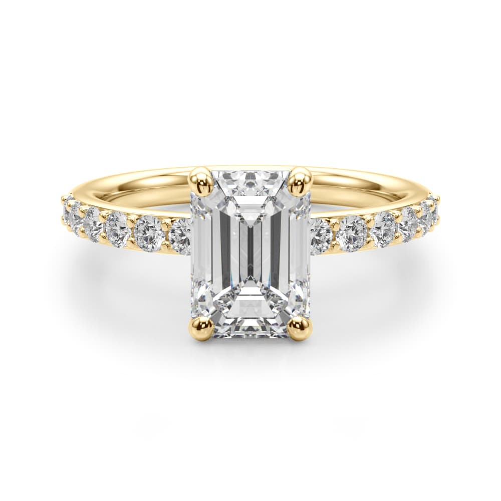 Single Row Emerald Cut Engagement Ring, style 51274, Angle view in yellow gold