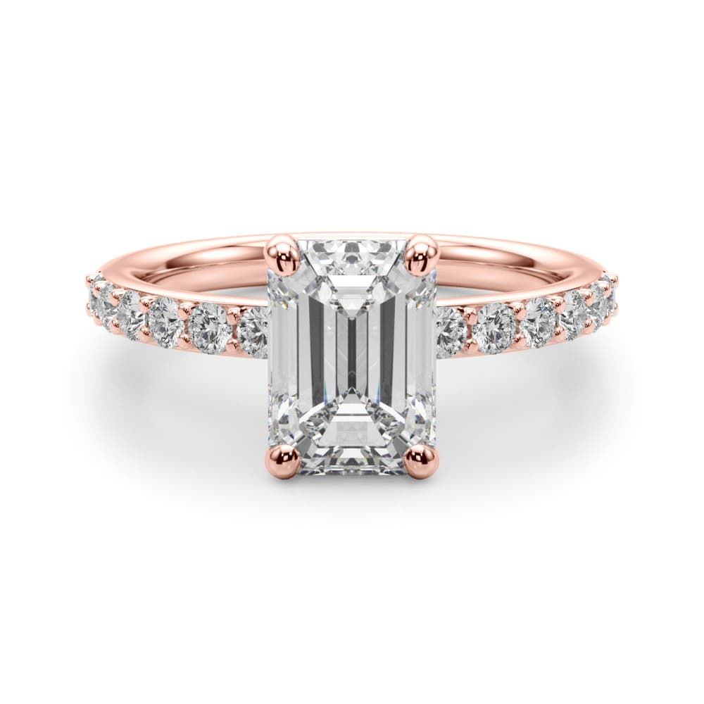 Single Row Emerald Cut Engagement Ring, style 51274, Angle view in rose gold