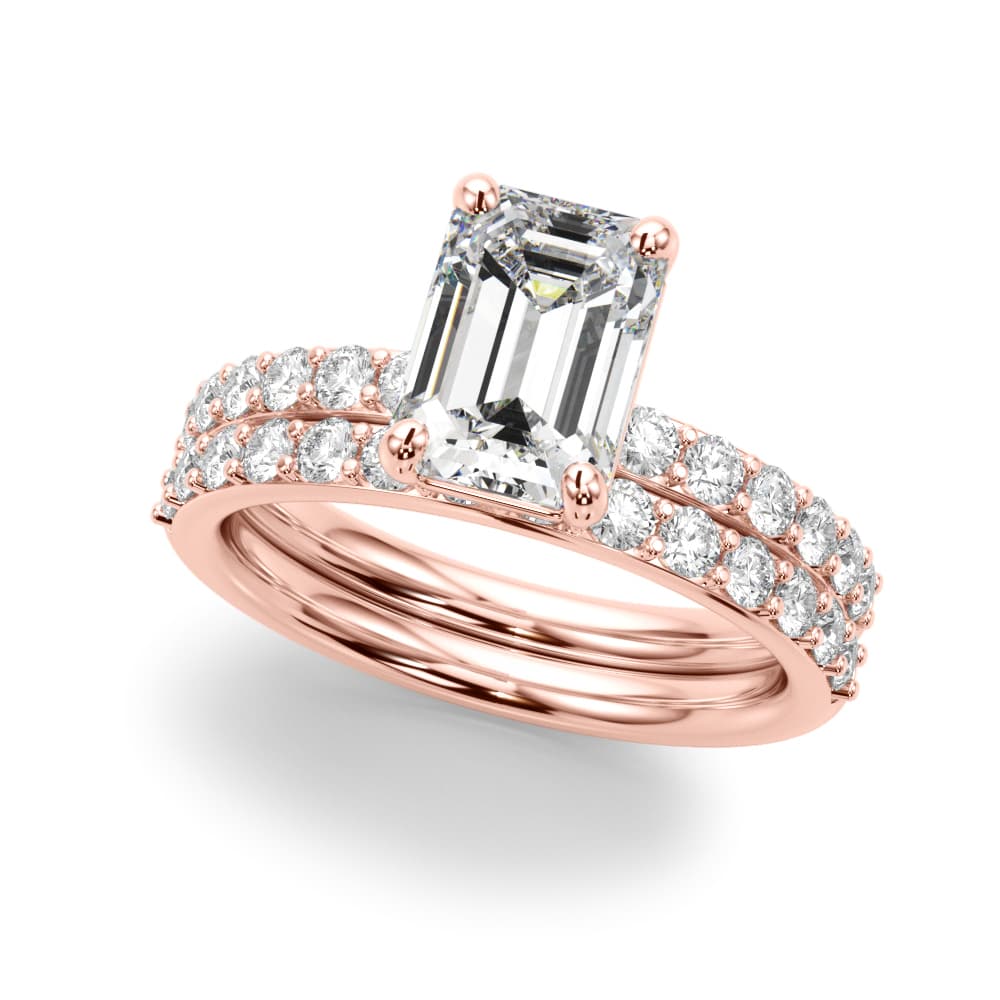 Single Row Emerald Cut Engagement Ring, style 51274, On hand view in rose gold