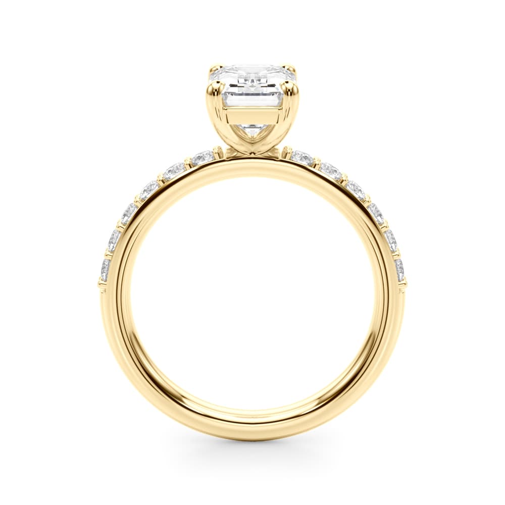 Single Row Emerald Cut Engagement Ring, style 51274, Side view in yellow gold