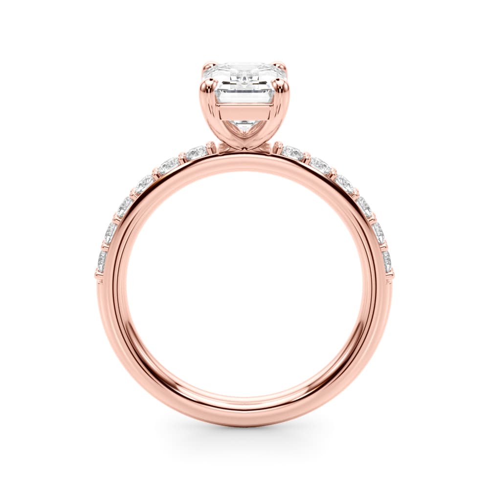 Single Row Emerald Cut Engagement Ring, style 51274, Side view in rose gold