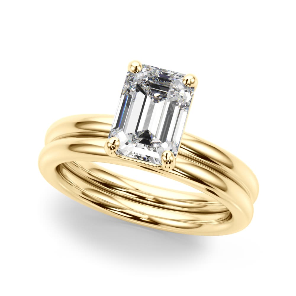 Solitaire Emerald Cut Engagement Ring, style 51275, On hand view in yellow gold