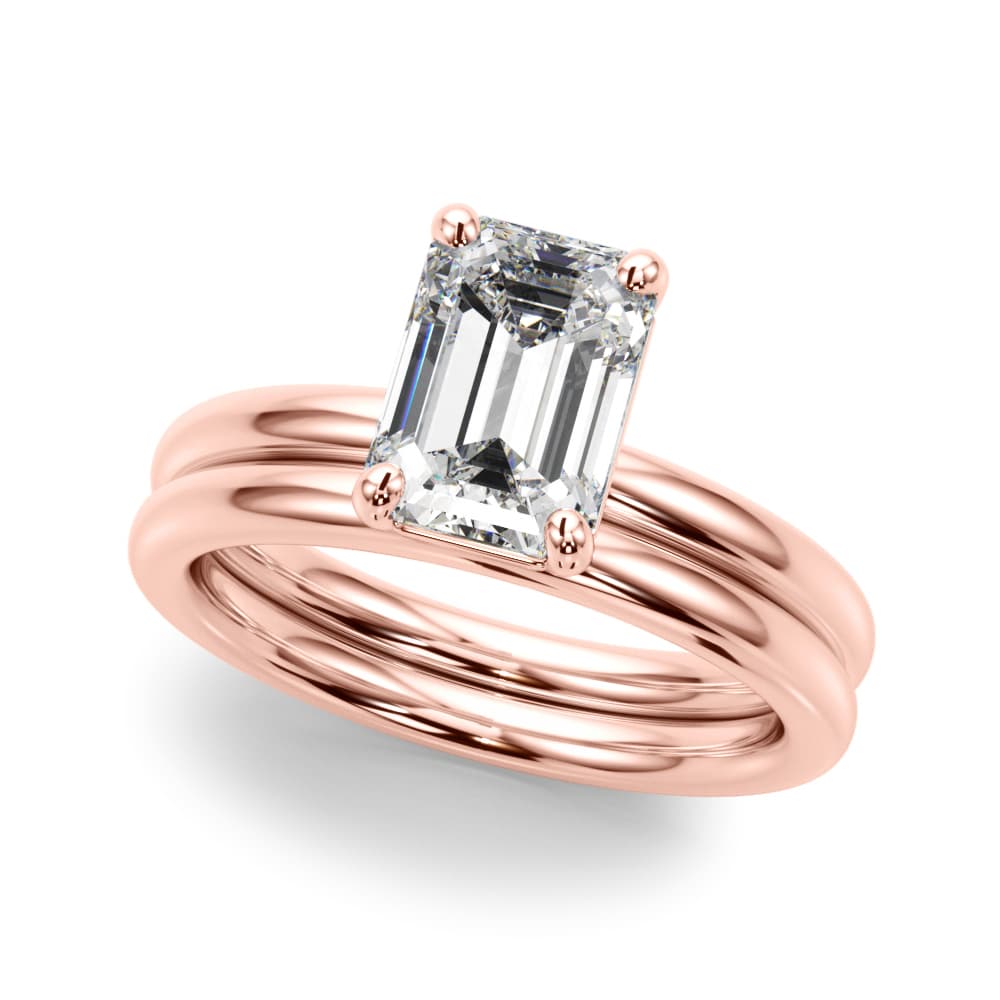 Solitaire Emerald Cut Engagement Ring, style 51275, On hand view in rose gold